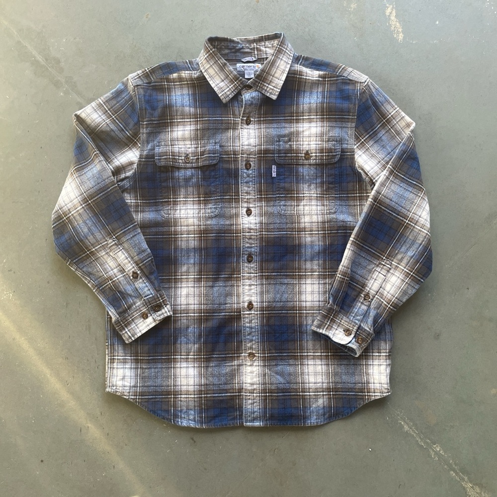Blue brown and white Carhartt button down flannel L Mens